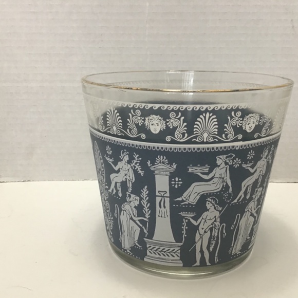 Mid Century Jeannette Glass Ice Bucket Corinthian Blue Greek Hellenic 1960s - Picture 2 of 7